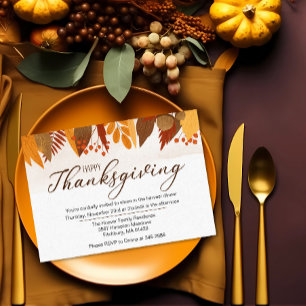 Rustic Autumn Leaves Thanksgiving Dinner  Invitation