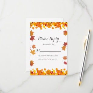 Rustic Autumn Leaves Wedding RSVP Card