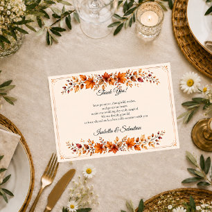 Rustic Autumn Leaves Wedding Thank You Card
