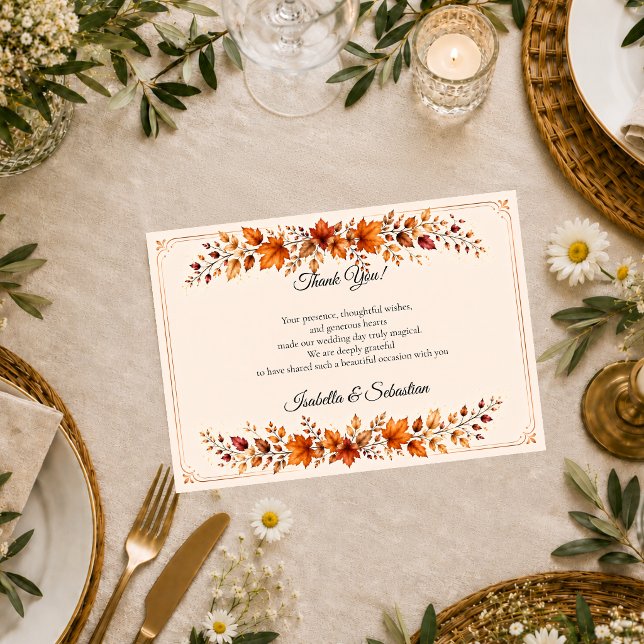 Rustic Autumn Leaves Wedding Thank You Card (Creator Uploaded)