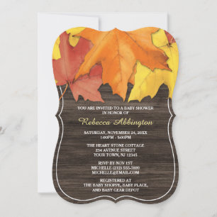 Rustic Autumn Leaves Wood Baby Shower Invitations