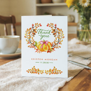 Rustic Autumn Leaves Wreath Pumpkin Thank You