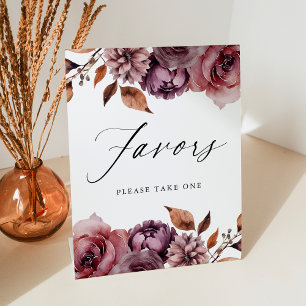 Rustic Autumn Marsala Floral Favours Wedding Favou Pedestal Sign