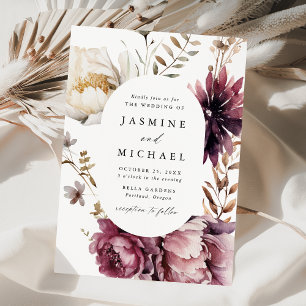 Rustic Autumn Marsala Floral Frame Wedding Invitation