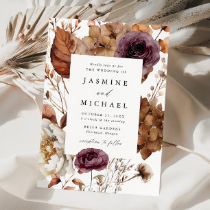Rustic Autumn Marsala Floral Frame Wedding Invitation