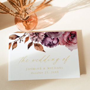 Rustic Autumn Marsala Floral Photo Wedding Guest Book