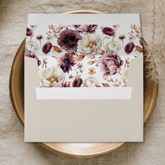 Rustic Autumn Marsala Floral Wedding Invitation Envelope (Creator Uploaded)