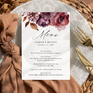 Rustic Autumn Marsala Floral Wedding Menu