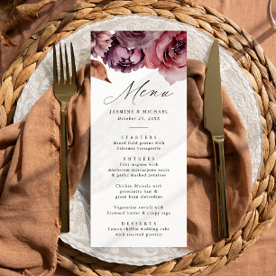 Rustic Autumn Marsala Floral Wedding Menu