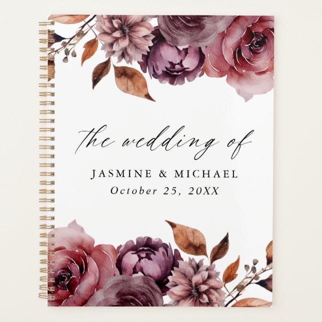 Rustic Autumn Marsala Floral Wedding Planner (Front)