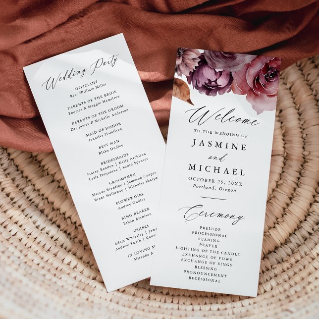 Rustic Autumn Marsala Floral Wedding Program (Creator Uploaded)