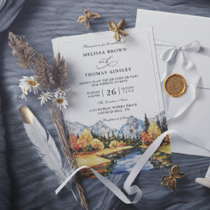 Rustic Autumn Mountain Budget QR Code Wedding Invitation