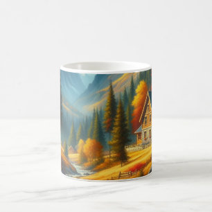 Rustic, Autumn mountain cottage & river Coffee Mug