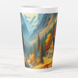 Rustic, Autumn mountain cottage & river Latte Mug