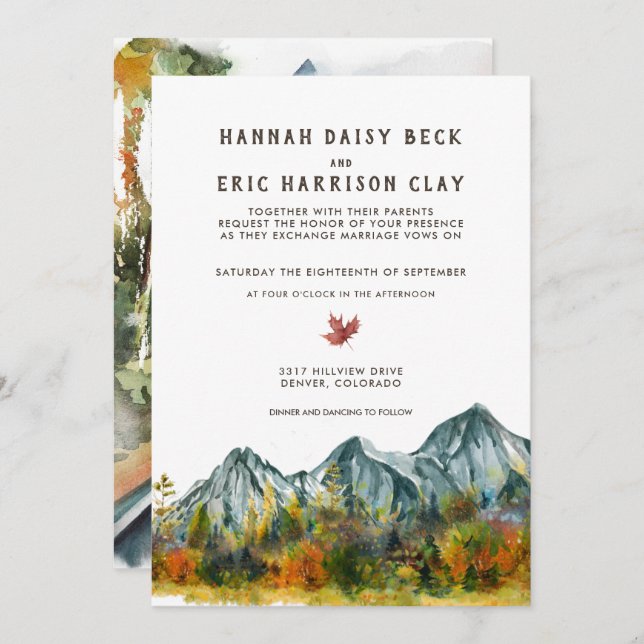Rustic Autumn Mountain Wedding Invitation (Front/Back)