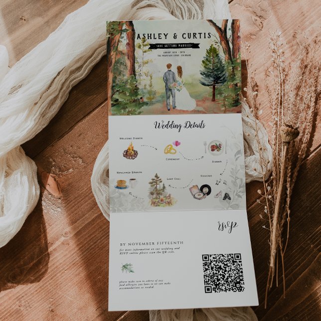 Rustic Autumn Mountain Wedding Tri-Fold Invitation (Creator Uploaded)