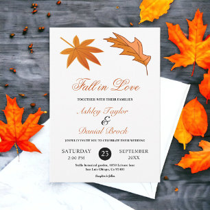 Rustic Autumn Orange Leaves Fall Floral Wedding Invitation