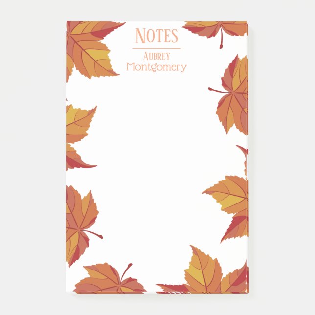 Rustic Autumn Orange Leaves | Personalised Post-it Notes (Front)