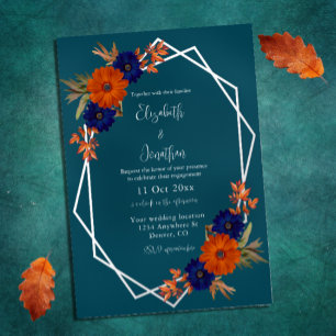 Rustic Autumn Orange Navy Blue Floral Engagement