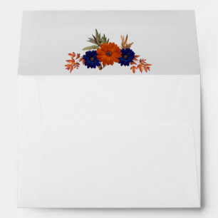 Rustic Autumn Orange Navy Blue Floral Wedding Envelope