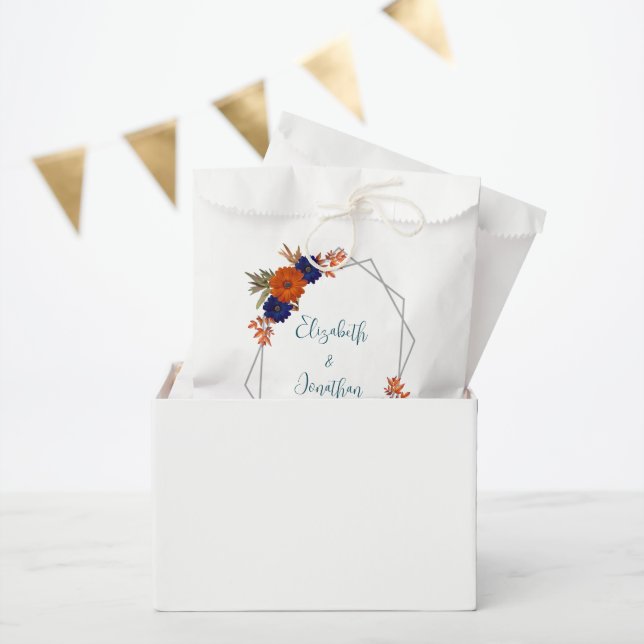 Rustic Autumn Orange Navy Blue Floral Wedding Favour Bags (Party)