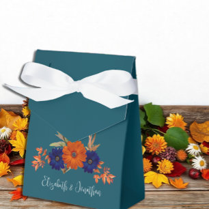 Rustic Autumn Orange Navy Blue Floral Wedding Favour Box