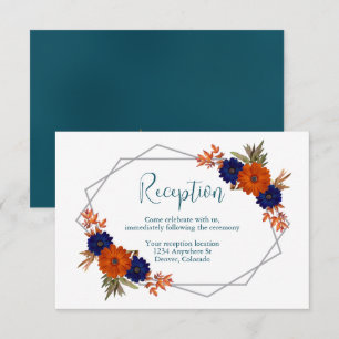Rustic Autumn Orange Navy Blue Wedding Reception Enclosure Card