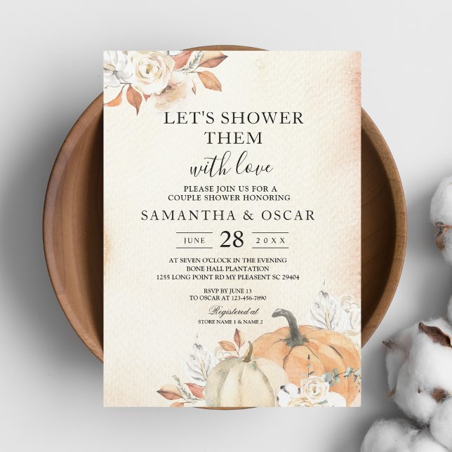 Rustic Autumn Orange Pumpkins & Flowers Invitation (Creator Uploaded)