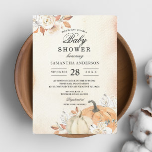 Rustic Autumn Orange Pumpkins & Flowers Invitation
