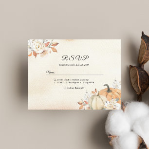 Rustic Autumn Orange Pumpkins & Flowers Invitation Postcard