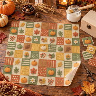 Rustic Autumn Patchwork Pumpkin Decoupage Tissue Paper