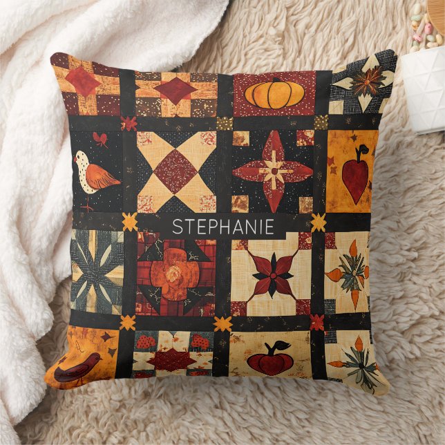 Rustic Autumn Patchwork Quilt Pattern | Farmhouse Cushion (Blanket)