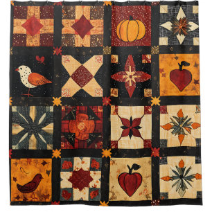 Rustic Autumn Patchwork Quilt Pattern   Farmhouse Shower Curtain
