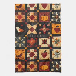 Rustic Autumn Patchwork Quilt Pattern   Farmhouse Tea Towel
