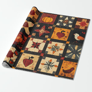 Rustic Autumn Patchwork Quilt Pattern Farmhouse Wrapping Paper