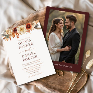 Rustic Autumn Photo Floral Wedding Invitation