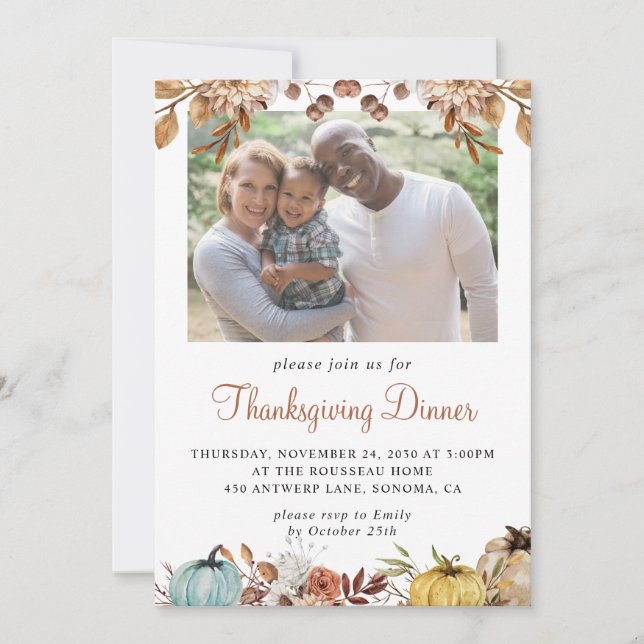 Rustic Autumn Photo Thanksgiving Invitation (Front)