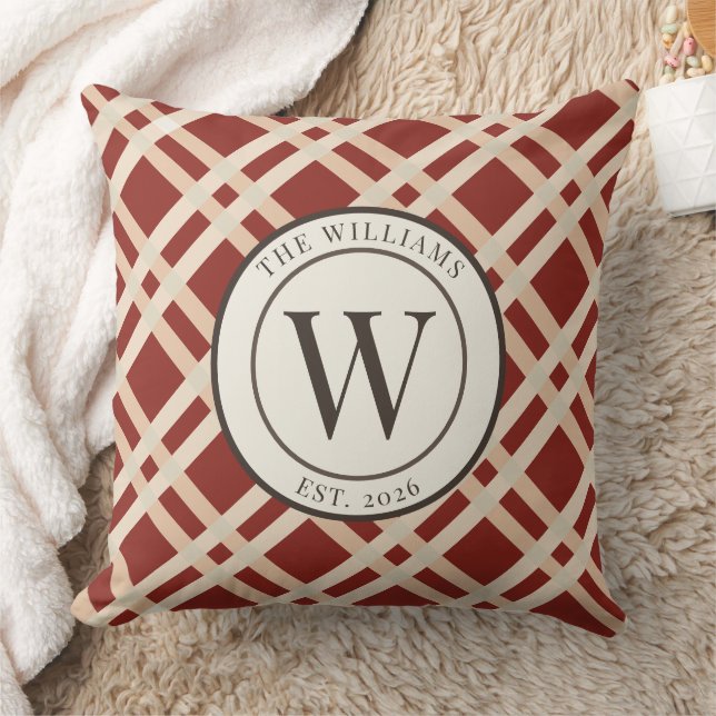 Rustic Autumn Plaid Monogram Family Crest Cushion (Blanket)