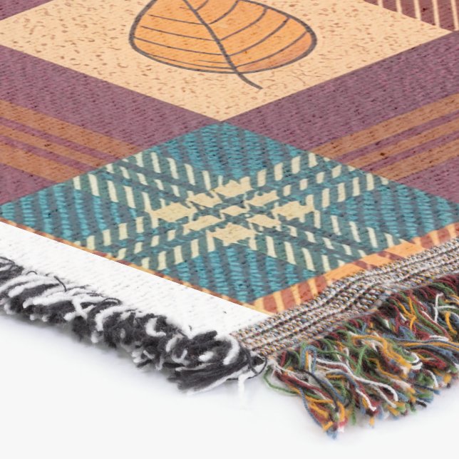 Rustic Autumn Plaid Throw Blanket – Cosy Fall Leav (Corner)