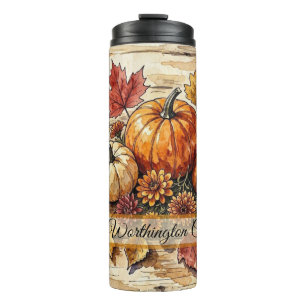 Rustic Autumn Pumpkin & Autumn Leaves Watercolor Thermal Tumbler