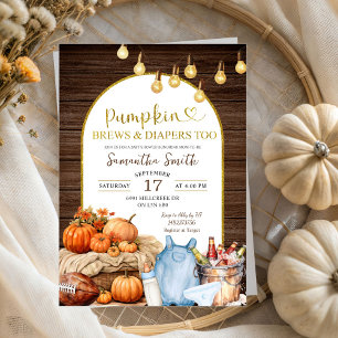Rustic Autumn Pumpkin Brews & Diapers Baby Shower Invitation