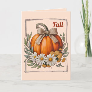 Rustic Autumn Pumpkin Burlap Bow Daisies Harvest Card