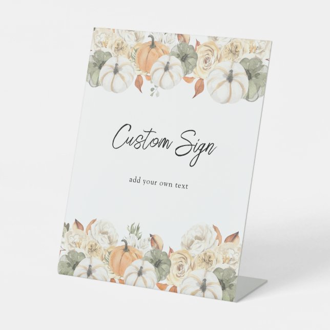 Rustic Autumn Pumpkin Custom Text Pedestal Sign (Front)