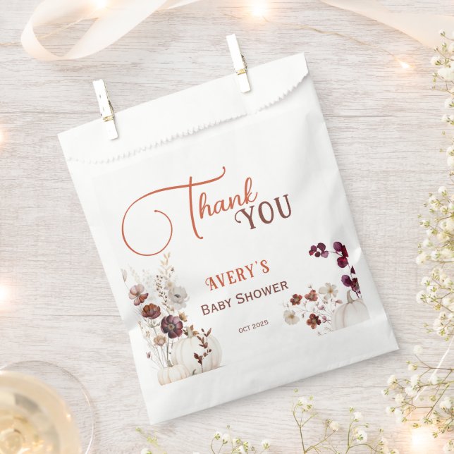 Rustic Autumn Pumpkin Floral Baby Shower Thank You Favour Bags (Clipped)