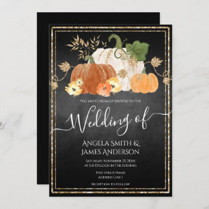 Rustic Autumn Pumpkin Glitter Wedding Invitation