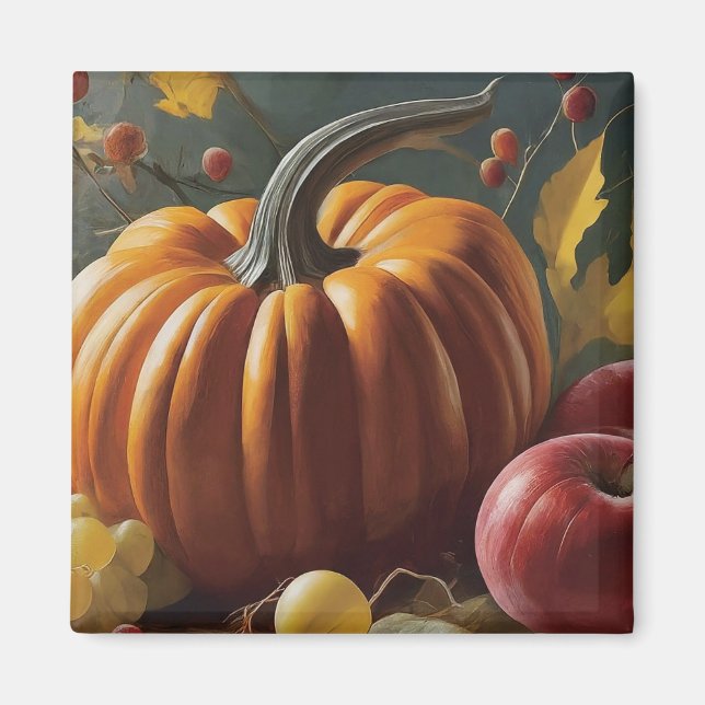 Rustic Autumn Pumpkin Thanksgiving and Halloween Magnet (Front)