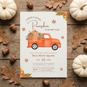 Rustic Autumn Pumpkin Truck Watercolo Baby Shower Invitation