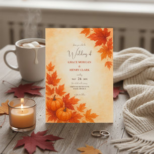 Rustic Autumn Pumpkin Watercolor Wedding Invitation