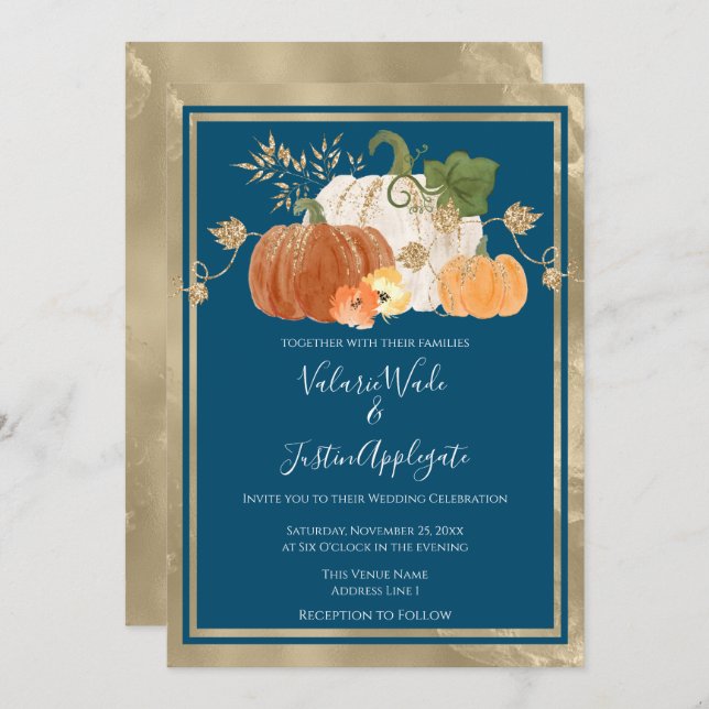 Rustic Autumn Pumpkin Wedding Invitation (Front/Back)