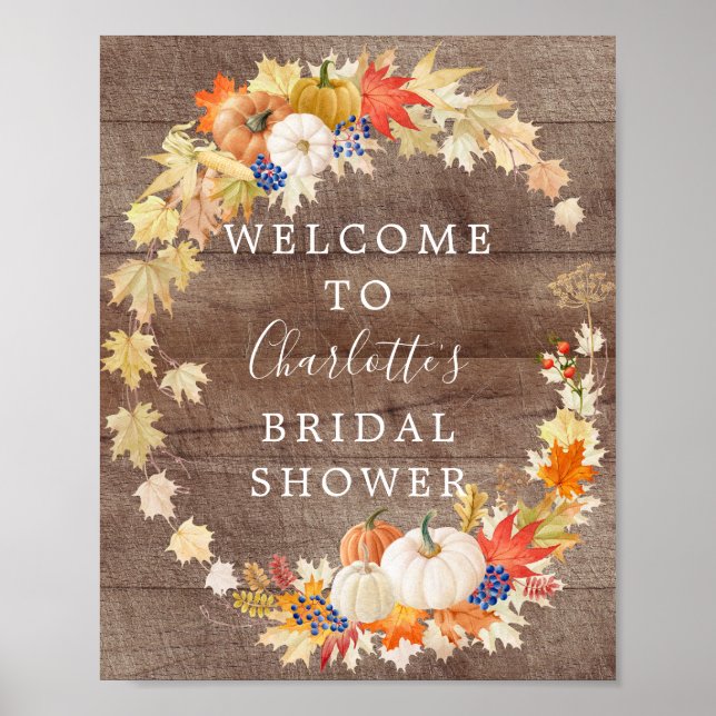Rustic Autumn Pumpkins Bridal Shower Welcome Poster (Front)